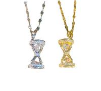 2-Pack Crystal Hourglass Pendant Necklaces - Gold & Silver Time Theme Jewelry for Women