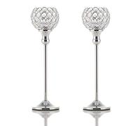 2 Pack Crystal Tea Light Candle Holders Candlesticks for Coffee Table Decorative Home Accessories Weddings and Parties (Silver, 38CM)