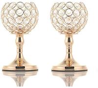 2 Pack Crystal Tea Light Candle Holders Candlesticks for Coffee Table Decorative Home Accessories Weddings and Parties (Gold, 20CM)