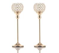 2 Pack Crystal Tea Light Candle Holders Candlesticks for Coffee Table Decorative Home Accessories Weddings and Parties (Gold, 38CM)