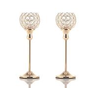 2 Pack Crystal Tea Light Candle Holders Candlesticks for Coffee Table Decorative Home Accessories Weddings and Parties (Gold, 33CM)