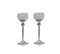 2 Pack Crystal Tea Light Candle Holders Candlesticks for Coffee Table Decorative Home Accessories Weddings and Parties (Silver, 25CM)