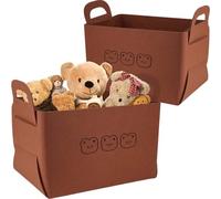 2 Pack Cube Storage Boxes with Handles, Cute Bear Felt Storage Basket, Foldable Laundry Baskets Wardrobe Basket for Clothes Toy Book, Felt Storage Bin for Nursery Home Bedroom (14x 9.8x 9inch) (Brown)