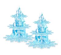 2 Pack Cupcake Stands Frozen Birthday Party Decorations: 3-Tier Snowflake Winter Wonderland Theme Cupcake Holders for Girls Kids Princess Party Favors, Blue Castle Toppers Cup Cake Tower Stand
