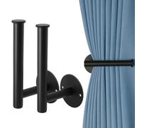 2 Pack Curtain Holdbacks, Self Adhesive Curtain Tie Backs, No Drill Metal Black Curtain Tie Backs, Modern Wall Mount Curtain Hooks Holder for Home Decor Living Room Bedroom