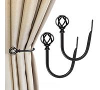 2 Pack Curtain Holdbacks, USFOOK Black Decorative Window Drapery Tiebacks (2 Pack/1 Pair), Curtain Tie Back Hooks for Wall with Twisted Cage Finials (3.45" L x 5.35" W)