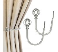 2 Pack Curtain Holdbacks, USFOOK Decorative Window Drapery Tiebacks (2 Pack/1 Pair), Curtain Tie Back Hooks for Wall with Antique Silver Twisted Cage Finials (3.45" L x 5.35" W)