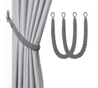 2 Pack Curtain Tie Backs, Grey Tie Backs for Curtains, Rope Curtain Tie Backs, Cotton Curtain Tiebacks, Hand Knitting, for Home Drapes And Curtain Decor Braided Curtain Tiebacks Holders (Grey)