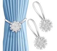 2 Pack Curtain Tie Backs, Sparkling Floral Decorative Strong Magnetic Curtain Tiebacks No Drilling Glittering Floral Accent Curtain Holdbacks Crystal Window Curtain Curtain Holder for Home Hotel