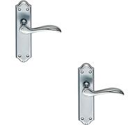 2 Pack Curved Door Handle Lever on Latch Backplate - 180 x 45mm - Satin Chrome | Traditional Lever on Backplate Door Handle - Internal Door Hardware - Lock, Euro, Oval and Latch Options Available