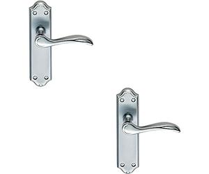 2 Pack Curved Door Handle Lever on Latch Backplate - 180 x 45mm - Satin Chrome | Traditional Lever on Backplate Door Handle - Internal Door Hardware - Lock, Euro, Oval and Latch Options Available