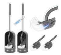 2 Pack Curved Toilet Brush Set with 2 Replacement Heads Grey