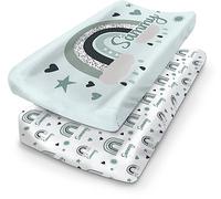 2 Pack Custom Green Changing Pad Covers - Cartoon with Personalised Name - 2 Pack Ultra Soft Jersey Knit Changing Table Covers for Baby Boy Gift