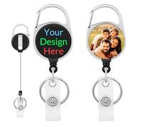 2 Pack Customized Retractable Badge Holder with Carabiner Reel Clip Custom Personalized Picture Logo Name Heavy Duty Metal Keychain Belt Clip Key Ring for ID Card Gift for Nurse Teacher Office Black