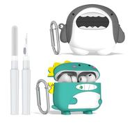 [2 Pack] Cute Case for AirPods Pro 3 (2025), 3D Cartoon Funny Airpod Pro 3 Case Kawaii Design Silicone Cover Compatible for Airpods pro 3rd Generation with Keychain/Cleaner Kit (Shark + Dinosaurs)