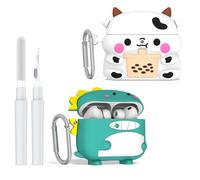 [2-Pack] Cute Case for AirPods Pro 3 (2025), 3D Cartoon Funny Airpod Pro 3 Case Kawaii Design Silicone Cover Compatible for Airpods pro 3rd Generation with Keychain/Cleaner Kit (Dinosaurs + Cows)