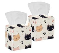 2 pack cute cat head and paw Tissue Box Cover Leather Facial Tissue Dispenser Box Holder for Dresser Bathroom Decorative