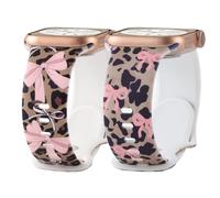 2 Pack Cute Cheetah Strap for Apple Watch Bands 42mm 44mm 45mm 46mm 49mm, Soft Silicone Bow print Design for iWatch Series 11 10 9 8 7 6 5 4 3 SE Women (Little Leopard+Cheetah Bow, 44/45/49/42mm)