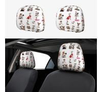 2 Pack Cute Chihuahua Pug Pattern Print Universal Car Headrest Cover Elastic, Cute Stylish Car Seat Head Rest Cover Protector, Interior Front & Rear Seat Headrest Pads Decor For Womens Car Suv Auto
