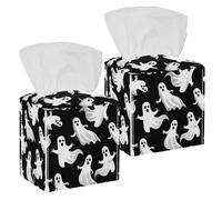 2 pack Cute Ghosts 3 Tissue Box Cover, Modern Holder - Decorative Holder/Organizer for Bathroom Vanity Countertop, Night Stands, Office Desk & Car