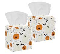 2 pack Cute Ghosts Helloween Tissue Box Cover, Modern Holder - Decorative Holder/Organizer for Bathroom Vanity Countertop, Night Stands, Office Desk & Car