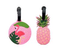 2 Pack Cute Luggage Tags, Pineapple Silicone Baggage Labels, Pink Summer Name Tags Silicone Suitcase Labels, Personalised Anti-Lost Name Address Suitcase Tag for Travel Flight Business Trip Holiday