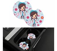 2 Pack Cute Nurse Cup Coaster Universal Automotive Cup Holders 2.7" Waterproof Neoprene Cup Mat Non-Slip Car Coaster for Cup Holder Car Interior Accessories