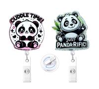 2 Pack Cute Panda Badge Reel Retractable ID Badge Holder,Glittery Pediatric Badge Buddy,Funny Badge Reel with Alligator Clip for RN LPN CNA MA Medical Worker Nurse Doctor Worker Teacher Student