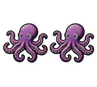 2 Pack Cute Purple Octopus Patches (3.5" x 3") Embroidered Cartoon Octopus Iron-On/Sew-On Badge for Jackets, Hats, Backpacks, Kids Clothing