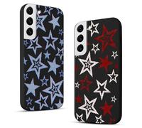 2 Pack Cute Star Phone Case for Samsung Galaxy S22 5G 6.1",Cool Aesthetic Y2K Cases Y3K Blue Stars Design Cover for Women Girls Teens,Black Silicone Shockproof Protective Funda for Samsung S22