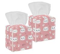 2 pack cute white cat head paw (2) Tissue Box Cover, 5x5x5in