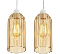 2 Pack Cylinder Glass Lamp Shade 20cm Height x 10cm Diameter, Clear Ribbed Replacement Light Shade for Pendant Ceiling Light, Modern Glass Lampshade for Living Room, Kitchen, Hallway (Style 3)