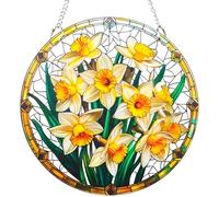 2 Pack Daffodil Acrylic Window Hanging,8in Flower Stained Window Hanging Decor Colorful Ornamen,Daffodil Gifts for Women Mom Grandma