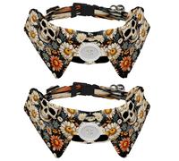 2 Pack Daisies Flowers Skull Dog Collars Bowtie with Shirt Collar Adjustable Pet Cats Puppies Necktie for Small Girl Boy Dog Wedding Birthday Gift