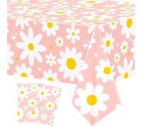 2 Pack Daisy Tablecloth Plastic Daisy Flower Table Covers 54 x 108 Inch White Daisy Disposable Tablecloths Retro Groovy Daisy Rectangle Party Table Covers for Baby Shower Birthday Party Supplies