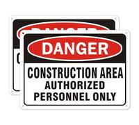 (2 Pack) Danger - Construction Area, Authorized Personnel Only Sign, 10 x 7 Inches Rust Free Reflective Aluminum, UV Protected, Fade Resistant, Waterproof, Easy to Mount