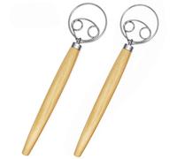 2 Pack Danish Dough Whisk 13inch Stainless Steel Wooden Handle Bread Hand Mixer for Sourdough Pizza Bread Baking Kitchen Whisking Mixing Tools