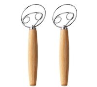 2 Pack Danish Dough Whisk, Professional Bread Whisk with Wooden Handle, 23.5 cm Stainless Steel Dough Mixer for Baking, Pastry Making and Bread Preparation