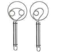 2 Pack Danish Dough Whisk Stainless Steel with Small Tail Hook,Artisan Blender for Bread, Pastry, Pizza Dough - Perfect Baking