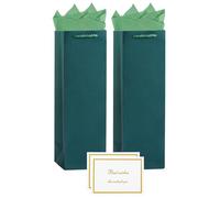 2 Pack Dark Green Bottle Gift Bags with Tissue Paper, Wine Gift Bags with Handle(13.78× 3.74 inches)