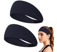 2 Pack Dark Navy Blue Moisture Wicking Elastic Headbands for Women Men, Sports Sweatbands, Soft Stretch Hair Bands for Running Yoga Gym Workout Tennis Basketball Fitness Exercise