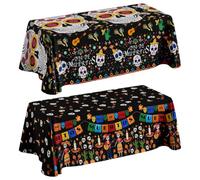2 Pack Day of the Dead Tablecloth - 137 x 183cm Dia de Los Muertos Mexican Disposable Table Cover, Skull Marigold Mexico Plastic Table Cloth for Day of the Dead, Halloween Mexican Party Supplies