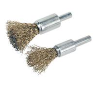 2 Pack Decarbonising Brush Set With Brassed Steel Wire - Flat And Pointed Design