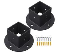 2 Pack Deck Post Bases, Mounting Bracket Square Fence Pole Flange Base Heavy Duty Post Base, Black Fence Post Holder Support Base For Square Wooden Posts, Mailboxes, Railings