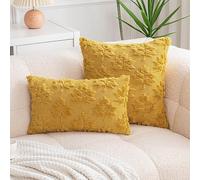 2 Pack Decorative Pillow Covers 45x45cm Plush Throw Pillow Covers with Leaf Design Soft Textured Cushion Cases for Sofa, Bed, Couch Mustard Yellow