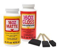 2-Pack Decoupage Glue Kit - 16oz Gloss + 16oz Matte Glue & Sealer - Water-Based, Non-Toxic, Dries Clear - Includes 3 Foam Brushes for Craft, Wood, Paper & Fabric