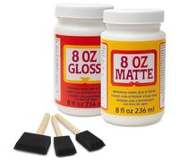 2-Pack Decoupage Glue Kit - 8oz Gloss + 8oz Matte Glue & Sealer - Water-Based, Non-Toxic, Dries Clear - Includes 3 Foam Brushes for Craft, Wood, Paper & Fabric