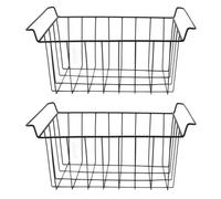2 Pack Deep Freezer Wire Storage Basket with Handles,PE Coated Metal Basket Hanging Rack Organizer Bin Black for Refrigerator Shelves (L 39cm X W 20cm X H 20cm) (L 48.5cm X W