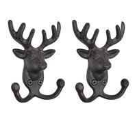 2 Pack Deer Head Cast Iron Wall Hooks -Decorative Coat Mount for Hanging Key, Vintage Animal Decor Hanger