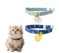2 Pack Denim Breakaway Cat Collars with Bell Cat Paw Pendant Kitty Kitten Collars Blue Collar Cute Kitten Cat Collar Suitable for Girls and Boys (A-2pcs)